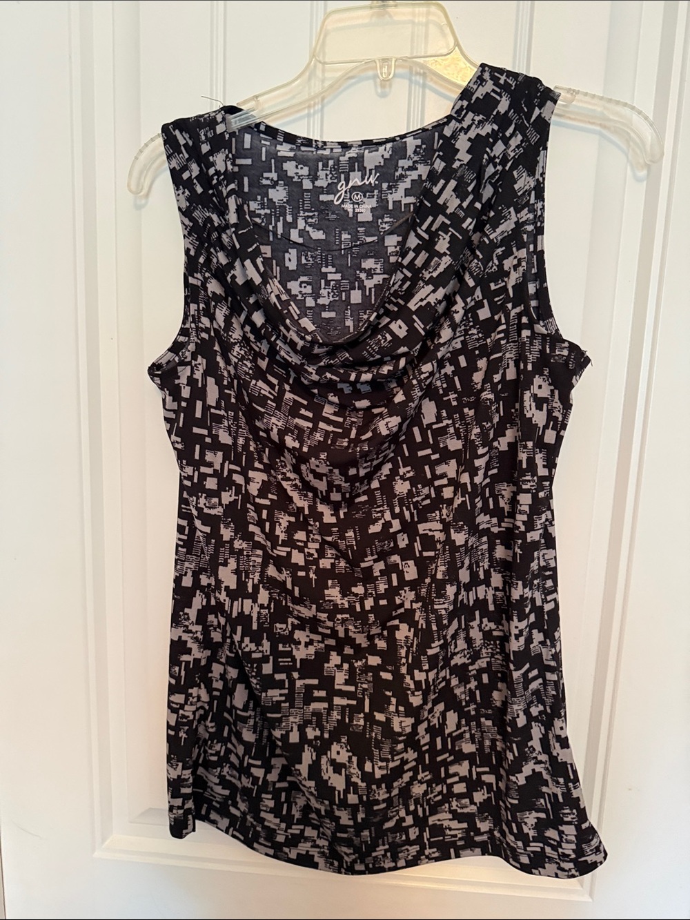 Cowl Neck Sleeveless Camisole in Black & Gray by Igigi